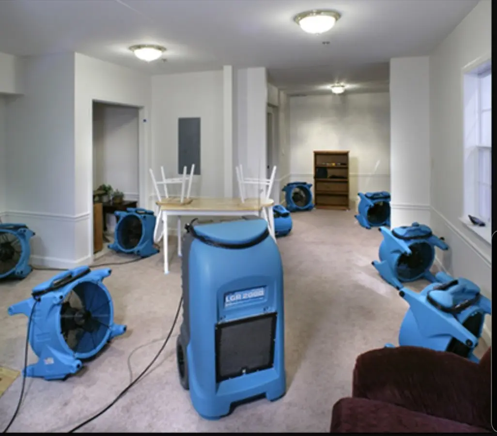 Air movers and dehumidifier setup for Water Damage Restoration in LaSalle